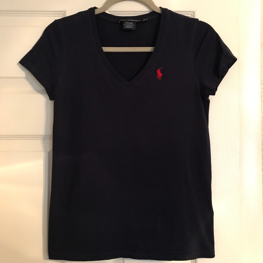 Ralph Lauren Sport Navy V-Neck Cap Sleeve T-Shirt